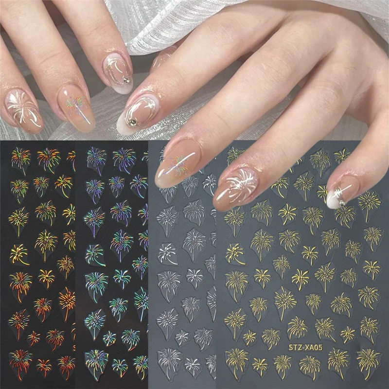 FULL BEAUTY Nail Art Stickers New Year Fireworks Pattern PVC Adhesive Manicure Decals - STZ-XA05 Gold