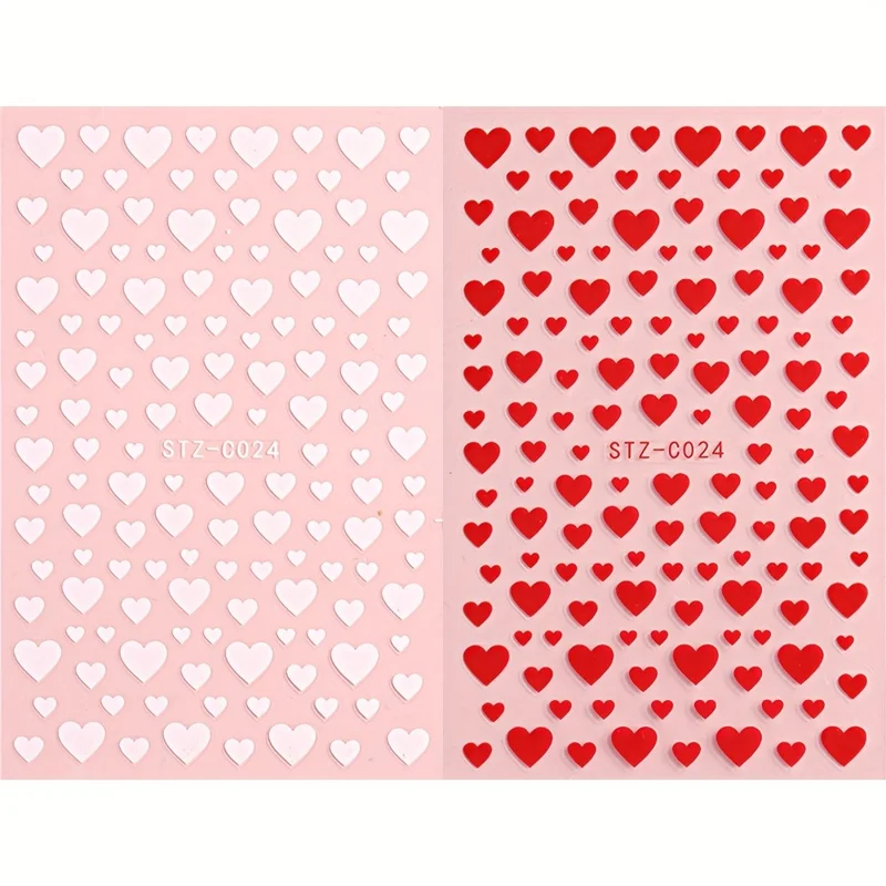 STZ-C024 2 stk./sæt Kærlighed Hjertemønster Negledecal Valentine's Day Neglesticker Manicure Kunst Dekoration - Rød+Hvid