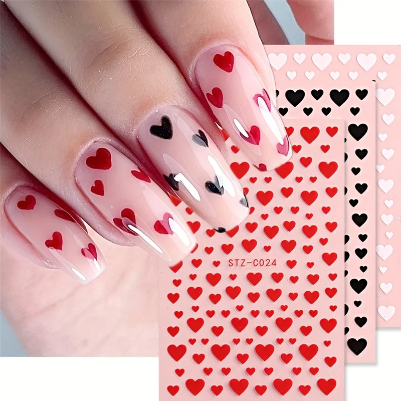 STZ-C024 2 stk./sæt Kærlighed Hjertemønster Negledecal Valentine's Day Neglesticker Manicure Kunst Dekoration - Rød+Hvid