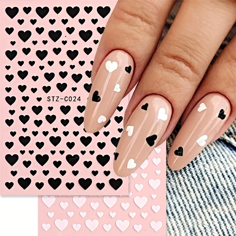STZ-C024 2 stk./sæt Kærlighed Hjertemønster Negledecal Valentine's Day Neglesticker Manicure Kunst Dekoration - Rød+Hvid