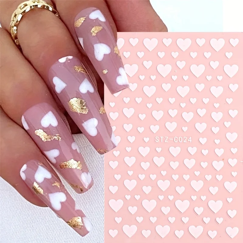 STZ-C024 2 stk./sæt Kærlighed Hjertemønster Negledecal Valentine's Day Neglesticker Manicure Kunst Dekoration - Rød+Hvid