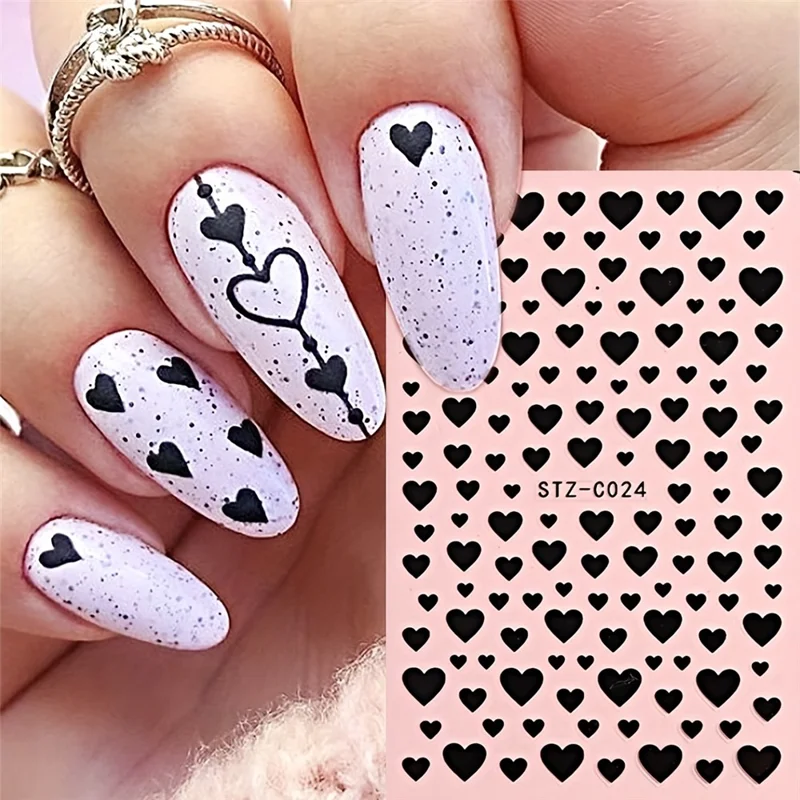 STZ-C024 2 stk./sæt Kærlighed Hjertemønster Negledecal Valentine's Day Neglesticker Manicure Kunst Dekoration - Rød+Hvid