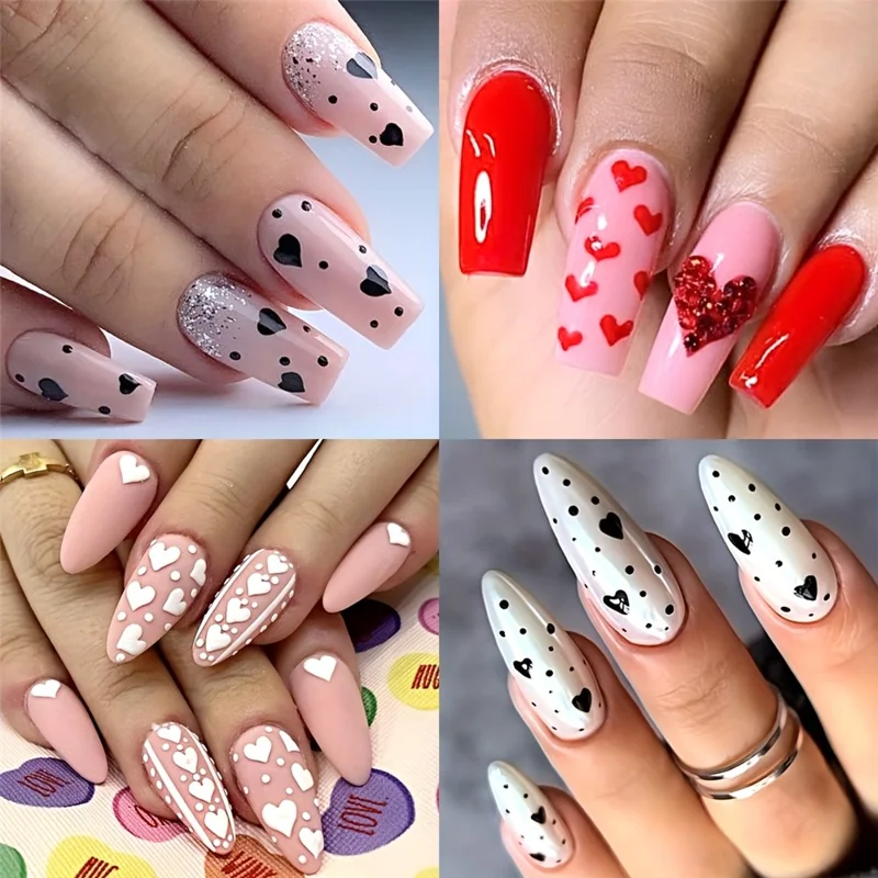 STZ-C024 2 stk./sæt Kærlighed Hjertemønster Negledecal Valentine's Day Neglesticker Manicure Kunst Dekoration - Rød+Hvid
