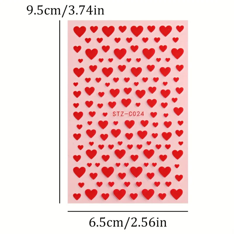 STZ-C024 2 stk./sæt Kærlighed Hjertemønster Negledecal Valentine's Day Neglesticker Manicure Kunst Dekoration - Rød+Hvid