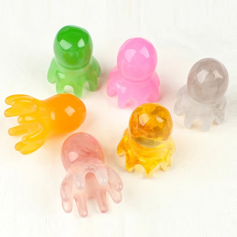 Oksehoved til hovedmassage med blækspruttedesign, terapikam for meridianer til stresslindring - Pink