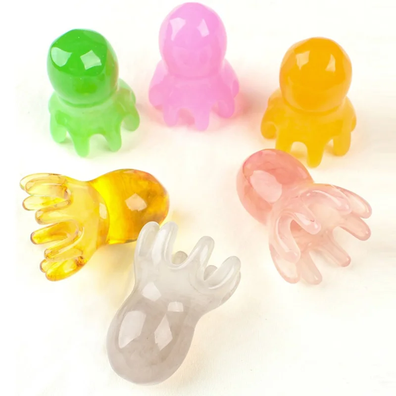 Oksehoved til hovedmassage med blækspruttedesign, terapikam for meridianer til stresslindring - Pink