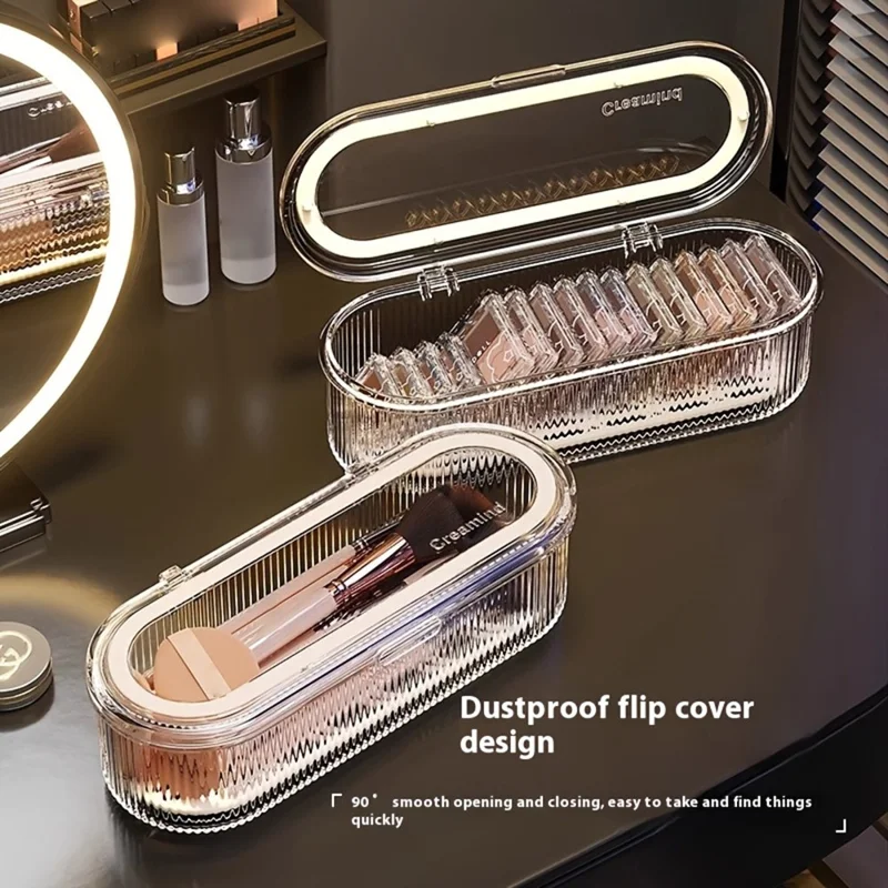 Makeup Brush Organizer Storage Box with Draining Tray  /  Dustproof Cosmetic Tool Holder for Brushes Sponges Eyebrow Pencils