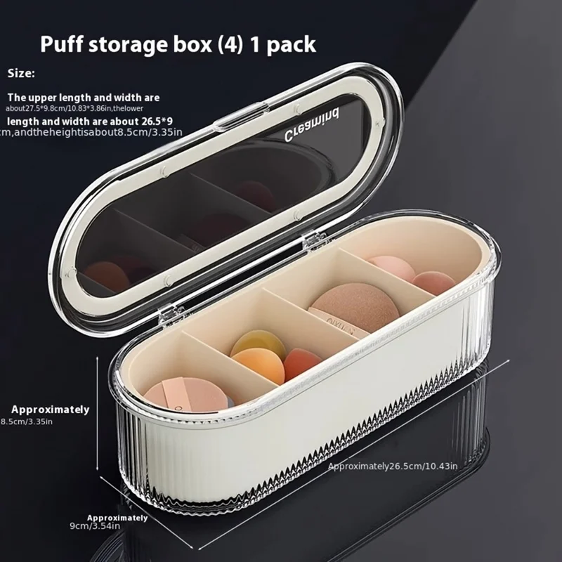 Suporte para Espumas de Maquilhagem com 4 Compartimentos, Suporte para Secagem de Puff de Maquilhagem / Caixa de Armazenamento / Organizador com Escorredor para Beauty Blender