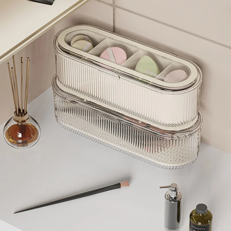 Suporte para Espumas de Maquilhagem com 4 Compartimentos, Suporte para Secagem de Puff de Maquilhagem / Caixa de Armazenamento / Organizador com Escorredor para Beauty Blender