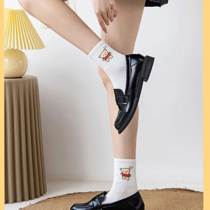 Mid-Calf-Socken für Damen, Baumwollmix, atmungsaktiv, bequem, elastisch, für Herbst/Winter - Gelbes Herz