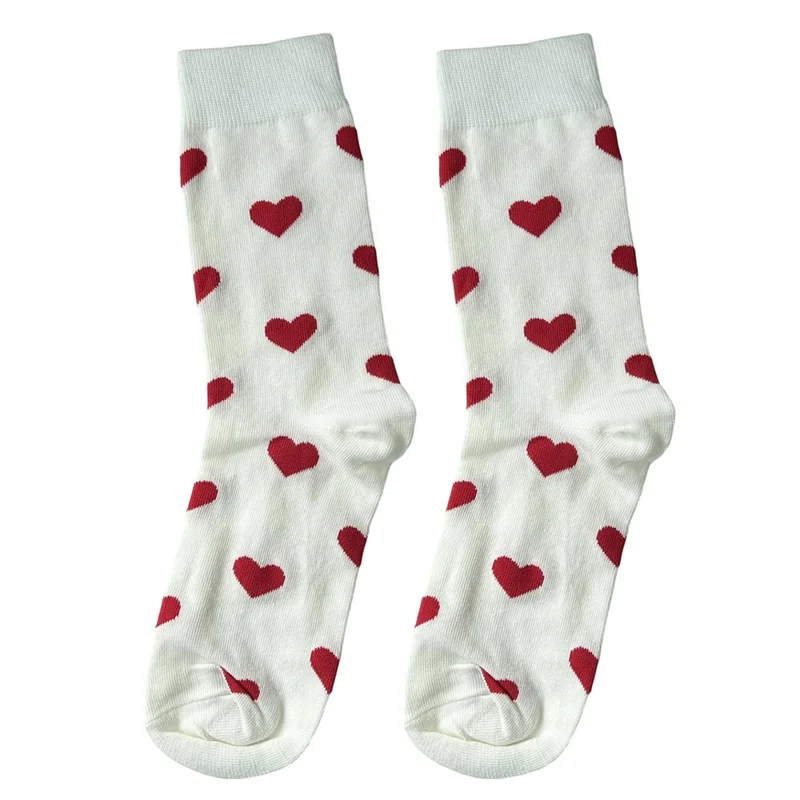 Unisex-Mittelhohe Socken mit Herz-Muster, Baumwollmix, Sport- und Schulstil für Frühling/Herbst