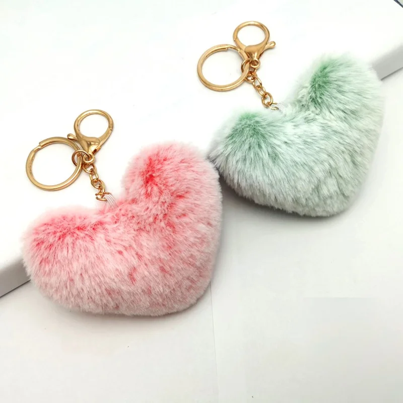 Plush Heart Shaped Hanging Ornament Keychain Car Rearview Mirror Decoration Handbag Charm - White