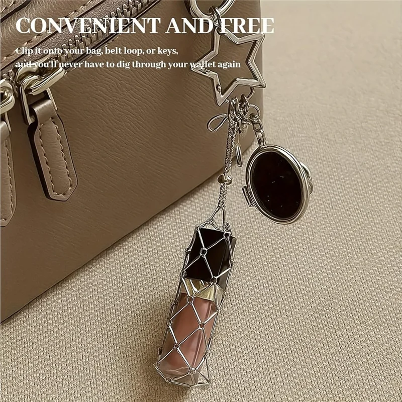 Mesh Lipstick Holder Bag Charm Keychain Pendant Cosmetic Organizer for Purse / Keys Decoration - Star / Heart
