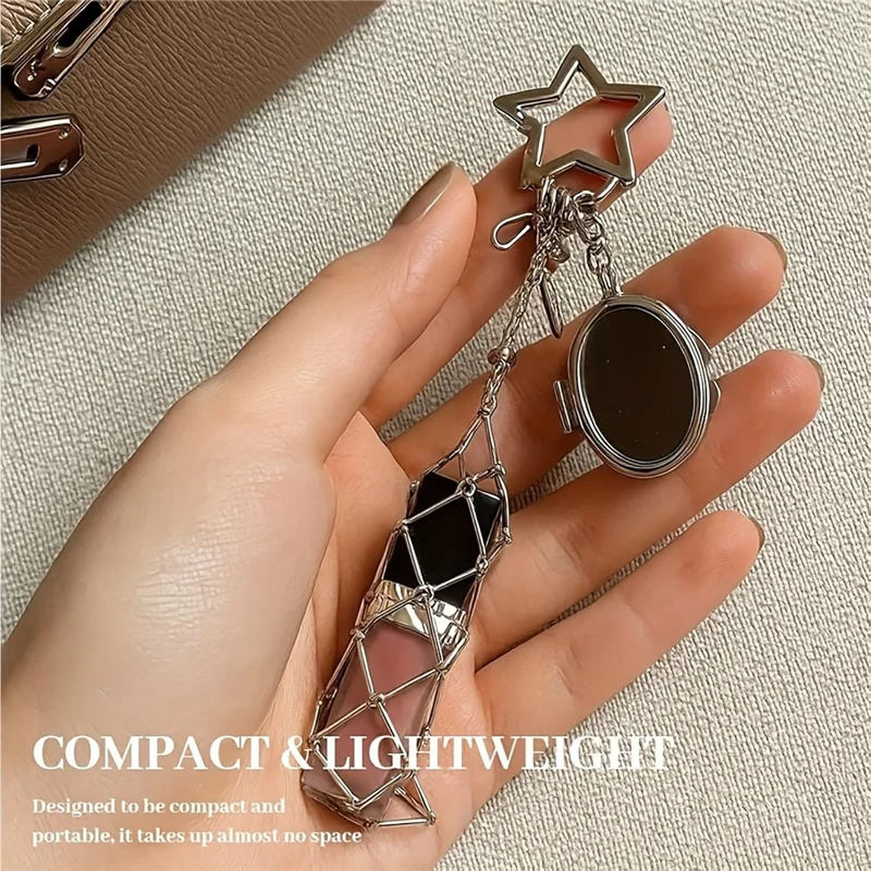 Mesh Lipstick Holder Bag Charm Keychain Pendant Cosmetic Organizer for Purse / Keys Decoration - Star / Heart