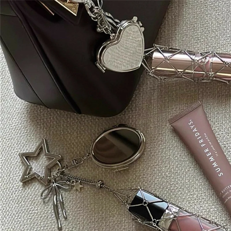 Mesh Lipstick Holder Bag Charm Keychain Pendant Cosmetic Organizer for Purse / Keys Decoration - Star / Heart