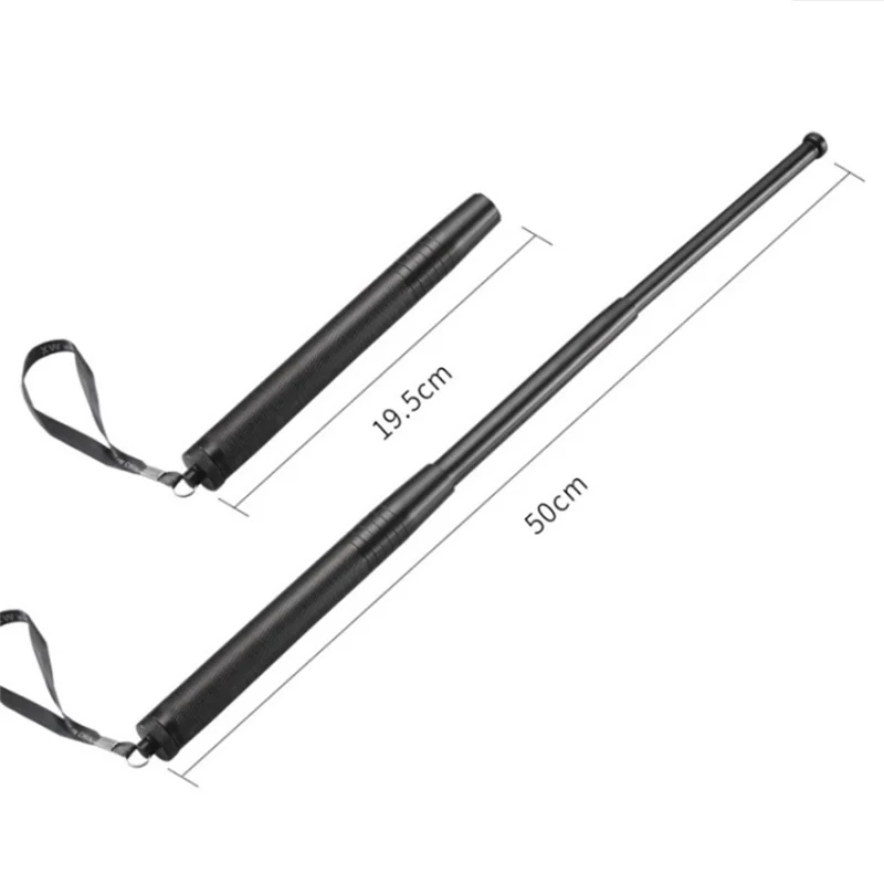 High Hardness Alloy Steel 3 Sections Extendable Tactical Telescopic Baton for Self Defense Security Training - Black