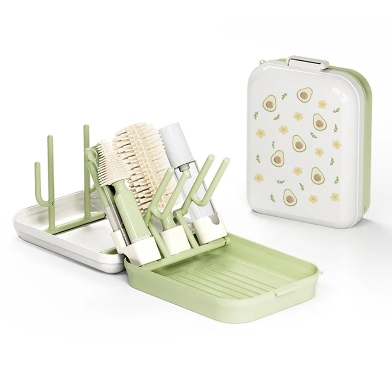 Портативная дорожная щетка для мытья бутылочек, щетка для детских бутылочек с магнитной ручкой и сушилкой — авокадо зеленый