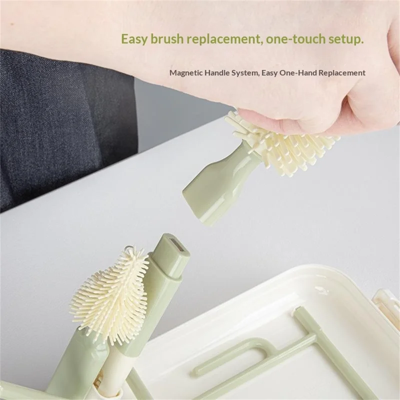 Портативная дорожная щетка для мытья бутылочек, щетка для детских бутылочек с магнитной ручкой и сушилкой — авокадо зеленый