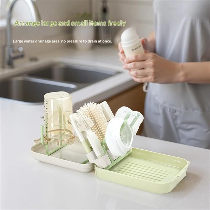 Портативная дорожная щетка для мытья бутылочек, щетка для детских бутылочек с магнитной ручкой и сушилкой — авокадо зеленый