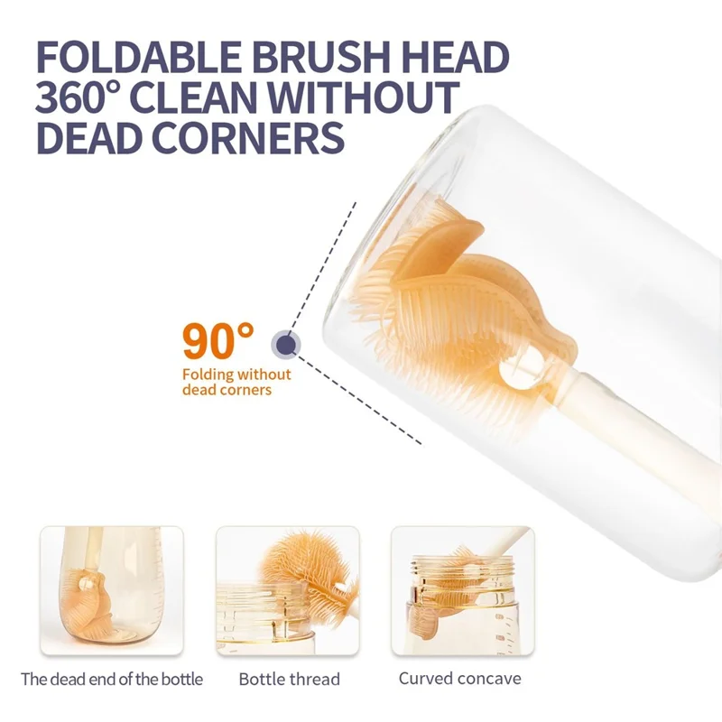 Portable Baby Feeding Bottle Cleaning Brush Set with Straw Brush Drying Rack and Storage Box - White