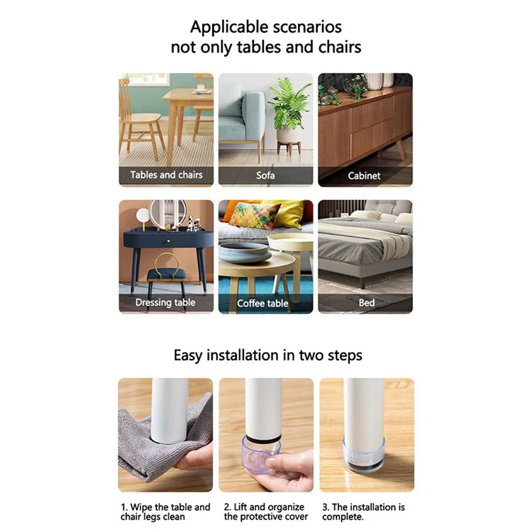 4Pcs / Set 22mm Round Furniture Leg Socks Table and Chair Feet Pad Caps Transparent Floor Protector Rubber Pad