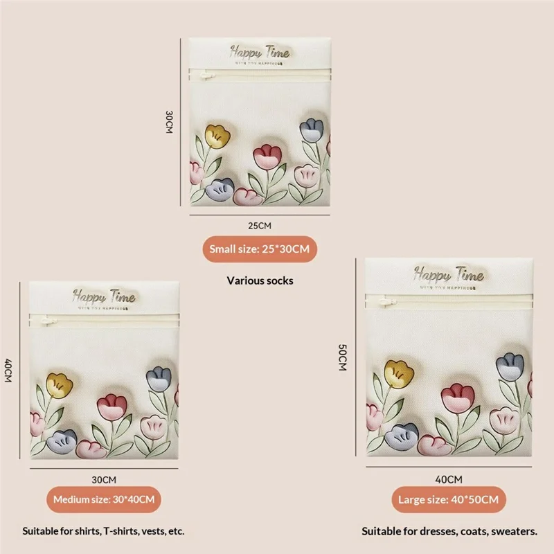 3Pcs Anti-Deformation Laundry Bags High-Density Mesh Protective Bags with Zipper for Coat Sweater Socks