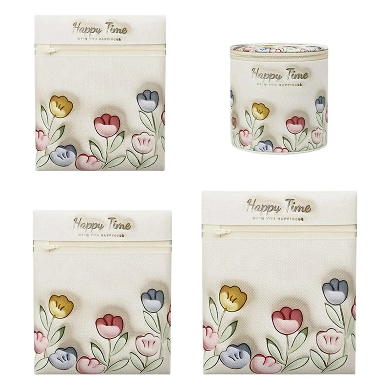 4Pcs Washing Machine Laundry Bags High-Density Mesh Anti-Deformation Bags - Tulip Pattern Coat  /  Sweater  /  Shirt  /  Bra Storage Bag