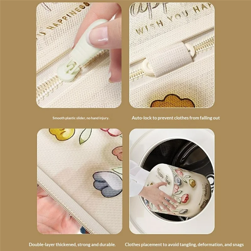 4Pcs Washing Machine Laundry Bags High-Density Mesh Anti-Deformation Bags - Tulip Pattern Coat  /  Sweater  /  Shirt  /  Bra Storage Bag