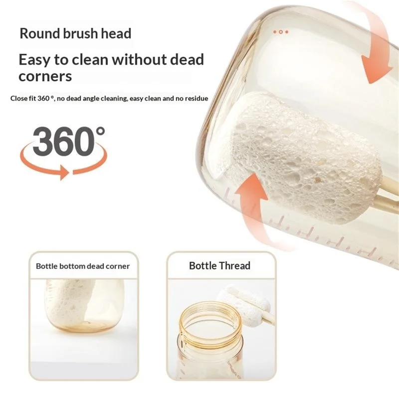 6Pcs / Set Wood Pulp Cotton Baby Bottle Cleaning Brush Travel Kit with Drying Rack for Infant Bottles / Nipples / Cups