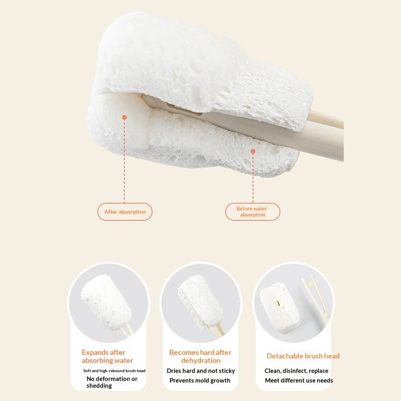 6Pcs / Set Wood Pulp Cotton Baby Bottle Cleaning Brush Travel Kit with Drying Rack for Infant Bottles / Nipples / Cups