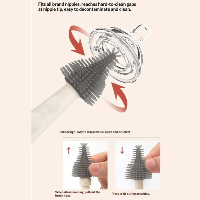 6Pcs / Set Wood Pulp Cotton Baby Bottle Cleaning Brush Travel Kit with Drying Rack for Infant Bottles / Nipples / Cups