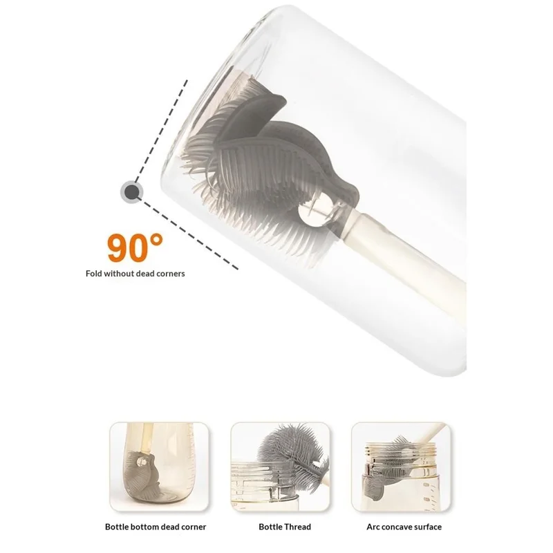 6 stk./sæt TPE babyflaske rengøringsbørste, rejsesæt med tørrehylder til spedbarnsflasker / bryster / kopper
