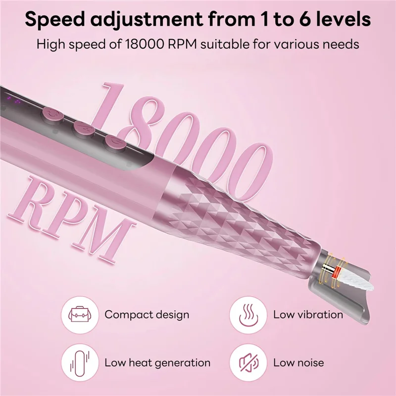 GMC-251 6 Speeds Electric Nail Drill Machine with 6 Drill Bits Nail Polish Remover for Home  /  Professional Use - Pink