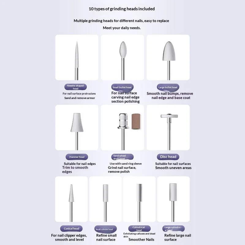 M15 Electric Nail File Pen 10 Speed Settings Nail Drill Machine with LCD Display for Professional / Home Use - Purple