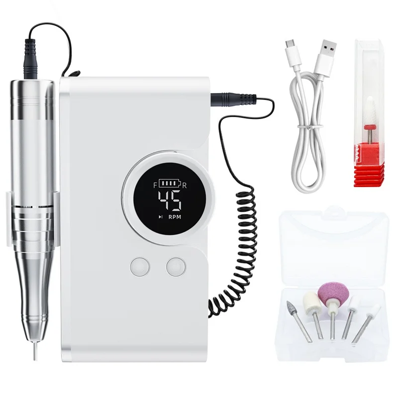 GML-301 Portable Nail Drill with Belt Clip Digital Display Electric Nail File for Gel Polish Removal - White