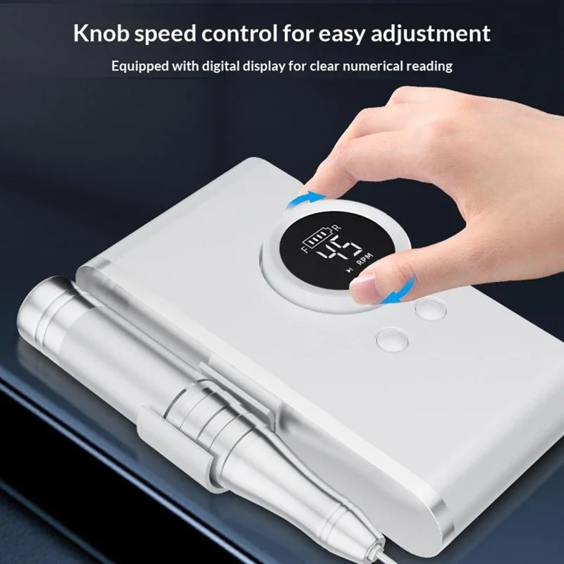 GML-301 Portable Nail Drill with Belt Clip Digital Display Electric Nail File for Gel Polish Removal - White