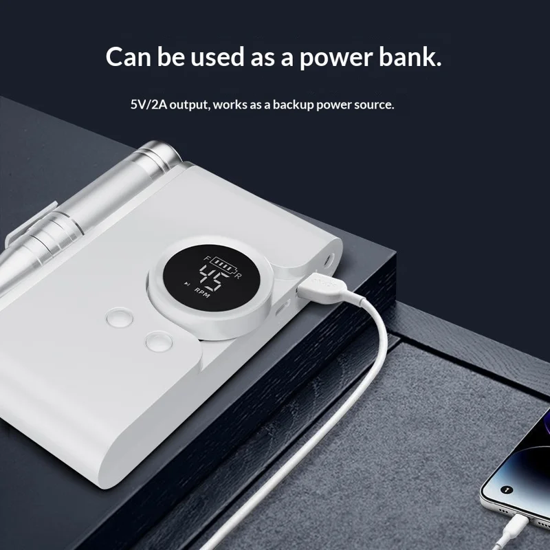 GML-301 Portable Nail Drill with Belt Clip Digital Display Electric Nail File for Gel Polish Removal - White