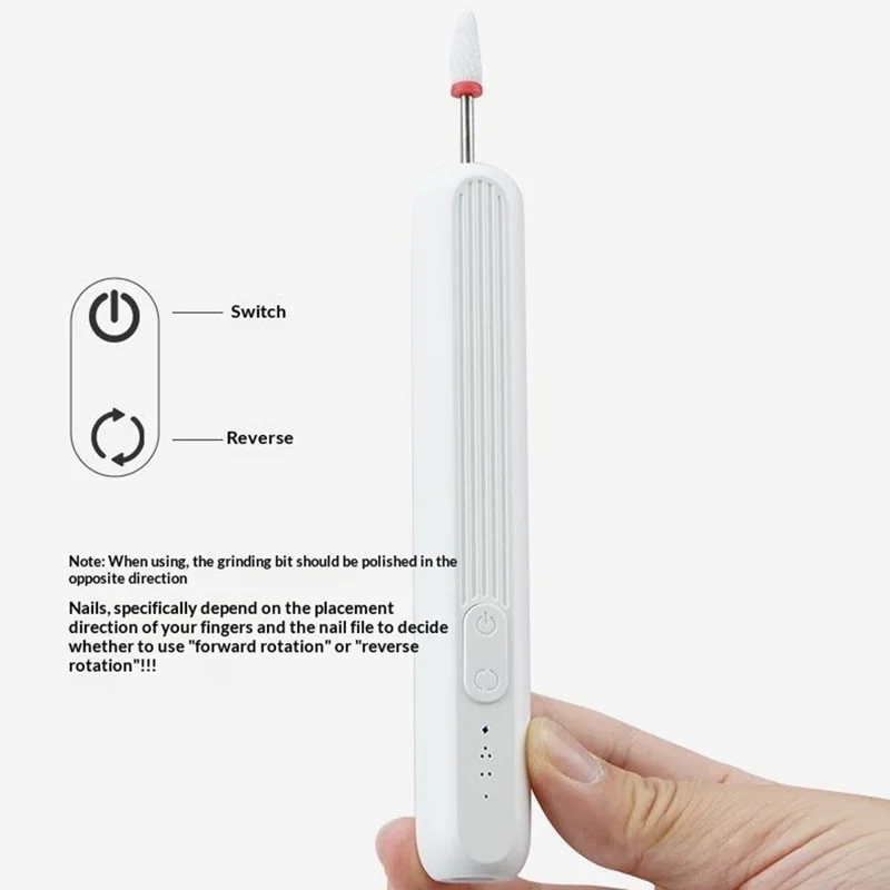 M6 Elektrischer Nagelpolierer 3 Geschwindigkeitsstufen Professionelle Nagelschleif- und Hornhautentfernungs-Maschine - Weiß