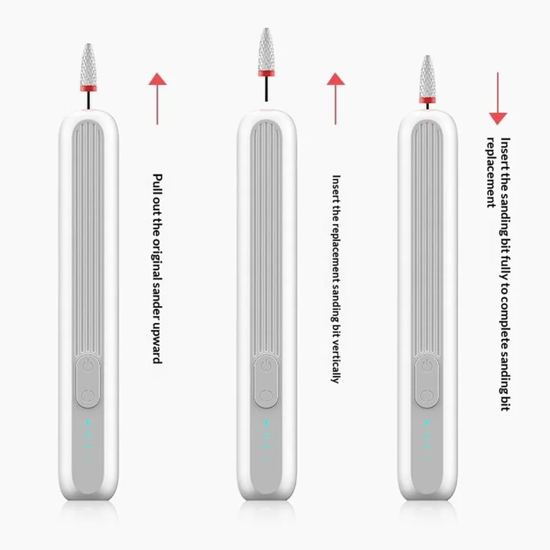 M6 Elektrischer Nagelpolierer 3 Geschwindigkeitsstufen Professionelle Nagelschleif- und Hornhautentfernungs-Maschine - Weiß