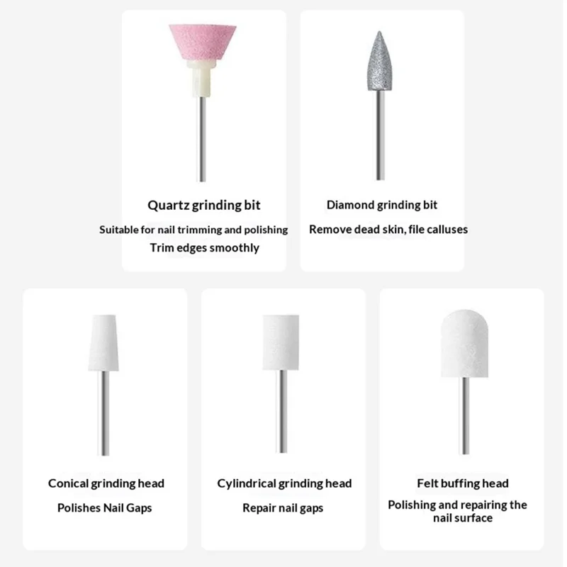 M6 Elektrischer Nagelpolierer 3 Geschwindigkeitsstufen Professionelle Nagelschleif- und Hornhautentfernungs-Maschine - Weiß