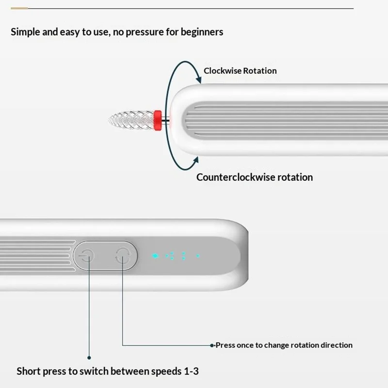 M6 Elektrischer Nagelpolierer 3 Geschwindigkeitsstufen Professionelle Nagelschleif- und Hornhautentfernungs-Maschine - Weiß