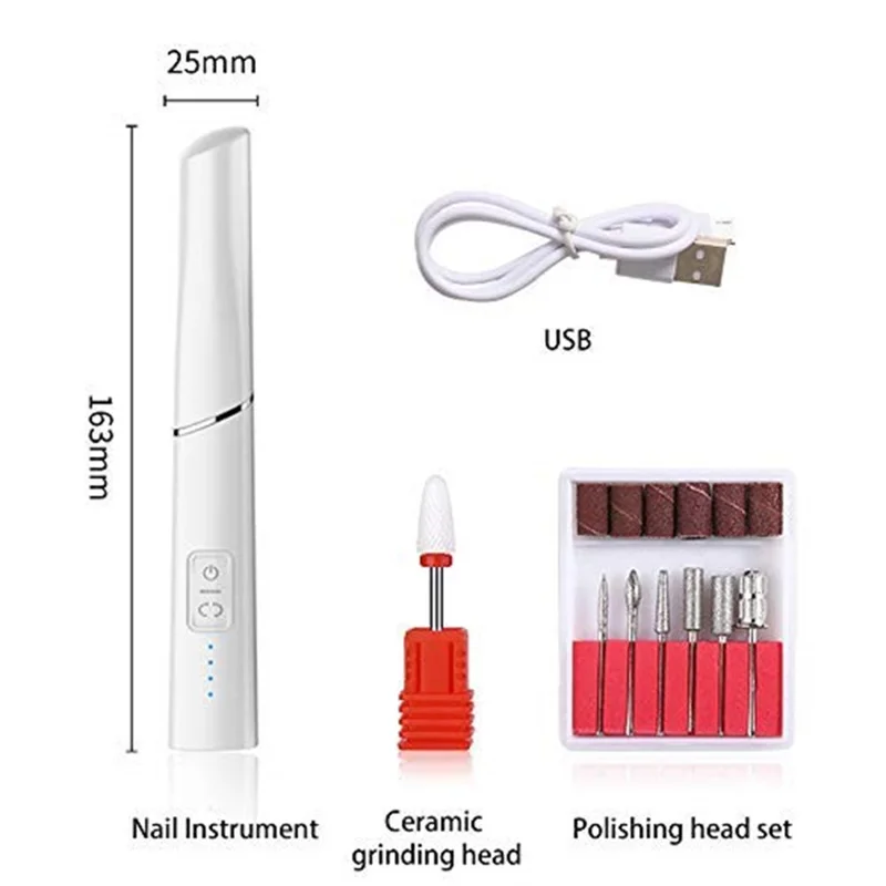 M1 Electric Nail Polisher with 6 Drill Bits 4 Speeds Professional Nail Grinding Polishing Tool Dead Skin Removal Built-in LED Light