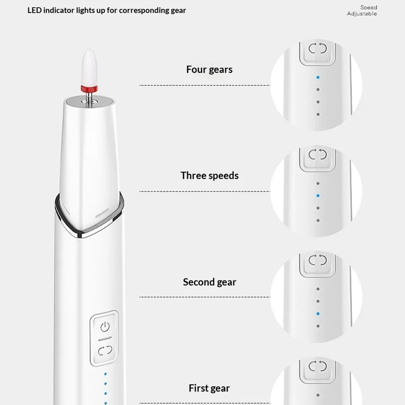 M1 Electric Nail Polisher with 6 Drill Bits 4 Speeds Professional Nail Grinding Polishing Tool Dead Skin Removal Built-in LED Light