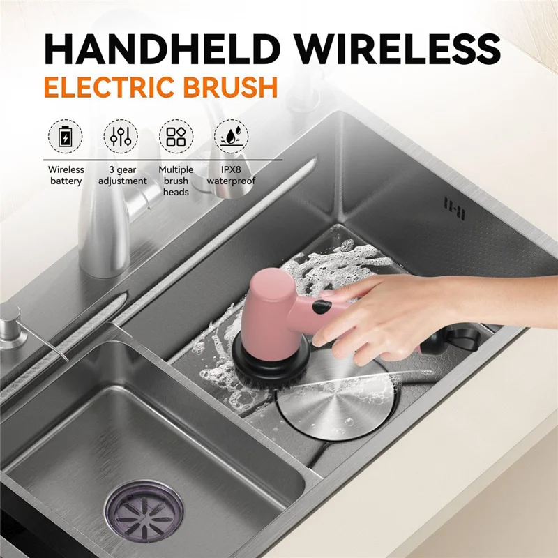 CLE-03 Multifunctional Electric Cleaning Brush with 7 Interchangeable Heads IPX8 Waterproof Cordless Scrubber - White