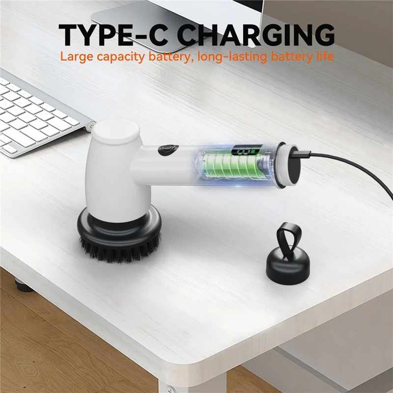 CLE-03 Multifunctional Electric Cleaning Brush with 7 Interchangeable Heads IPX8 Waterproof Cordless Scrubber - White