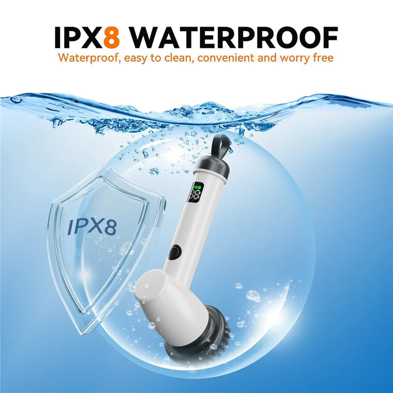 CLE-03 Multifunctional Electric Cleaning Brush with 7 Interchangeable Heads IPX8 Waterproof Cordless Scrubber - White