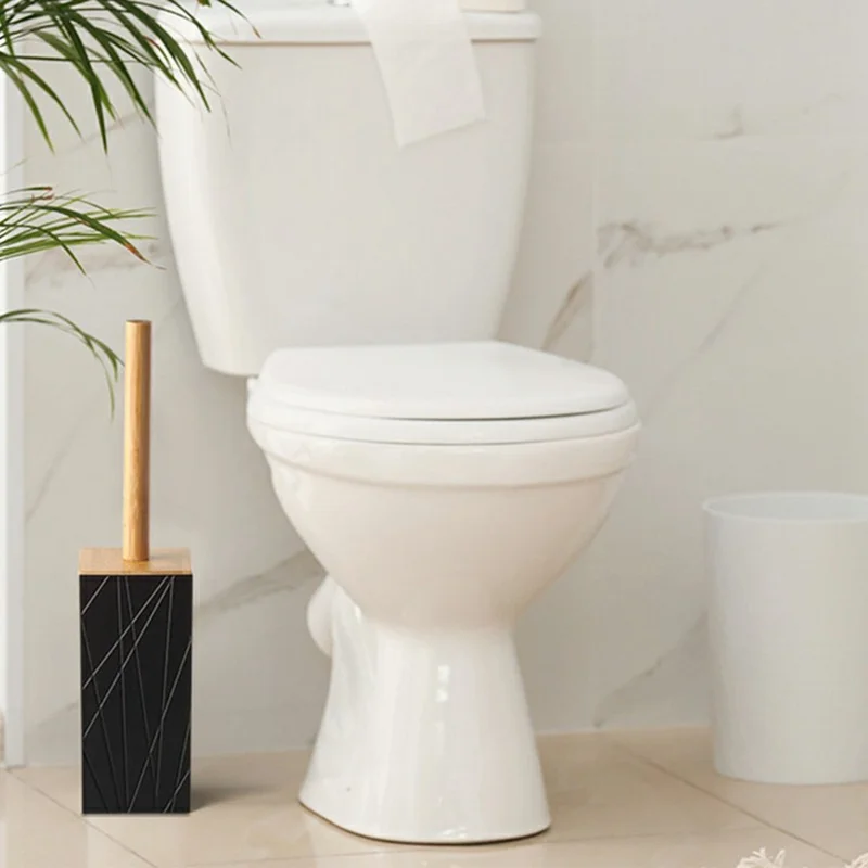 ZT229 Ensemble de salle de bain en bambou et acrylique, 6 pièces, avec distributeur de lotion, gobelet à bain de bouche, porte-brosse à dents, soucoupe à savon, brosse de toilette, contenant à cotons-tiges - Noir