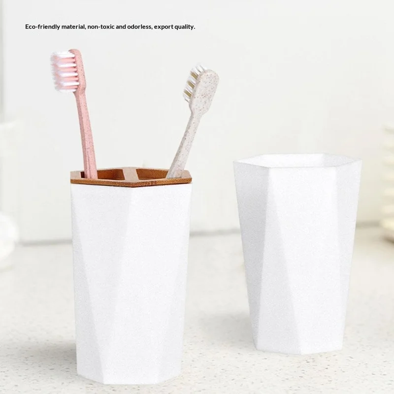 T227 Бамбук PP 8 предметов Набор аксессуаров для ванной с мусорным ведром, ершиком для унитаза, дозатором для лосьона, стаканом для полоскания рта, подставкой для зубных щеток, мыльницей, контейнером для ватных палочек, подносом - Белый