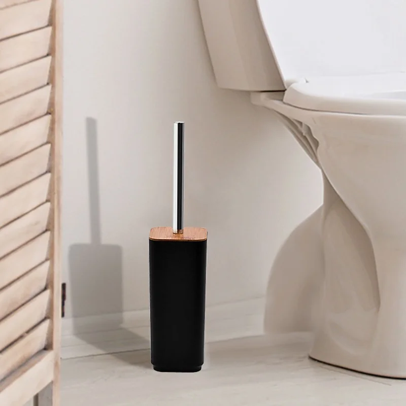 ZT238-8 Ensemble de 8 pièces en bambou de luxe PP Accessoires de salle de bain avec poubelle brosse WC bouteille de lotion gobelet pour bain de bouche porte-brosse à dents savonnière boîte à cotons-tiges plateau de rangement - Noir