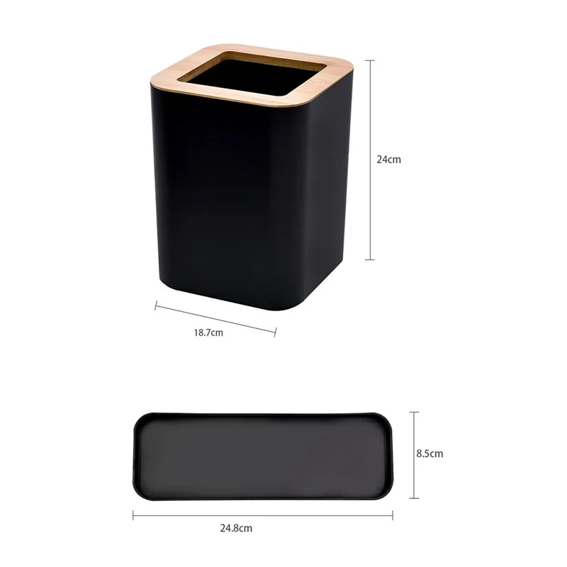 ZT238-8 Ensemble de 8 pièces en bambou de luxe PP Accessoires de salle de bain avec poubelle brosse WC bouteille de lotion gobelet pour bain de bouche porte-brosse à dents savonnière boîte à cotons-tiges plateau de rangement - Noir